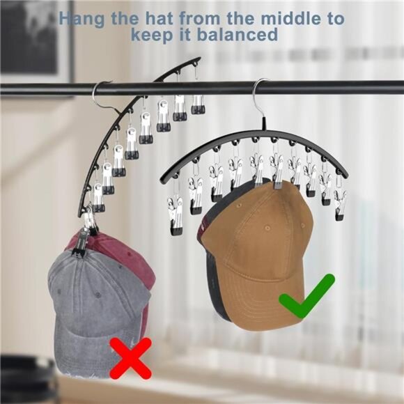 Hat Hangers for Closet, Metal Hat Organizer Racks for Baseball Caps 2 Pack Door - Picture 11 of 14